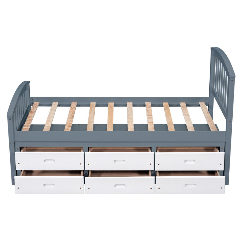 Lit plateforme simple en bois massif avec 6 tiroirs