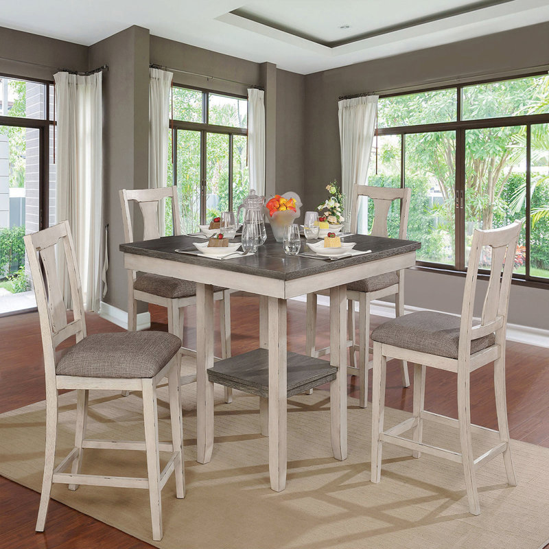 5-Piece Dining Set Counter Height Table With Shelf Unique High Dining Chairs Furniture