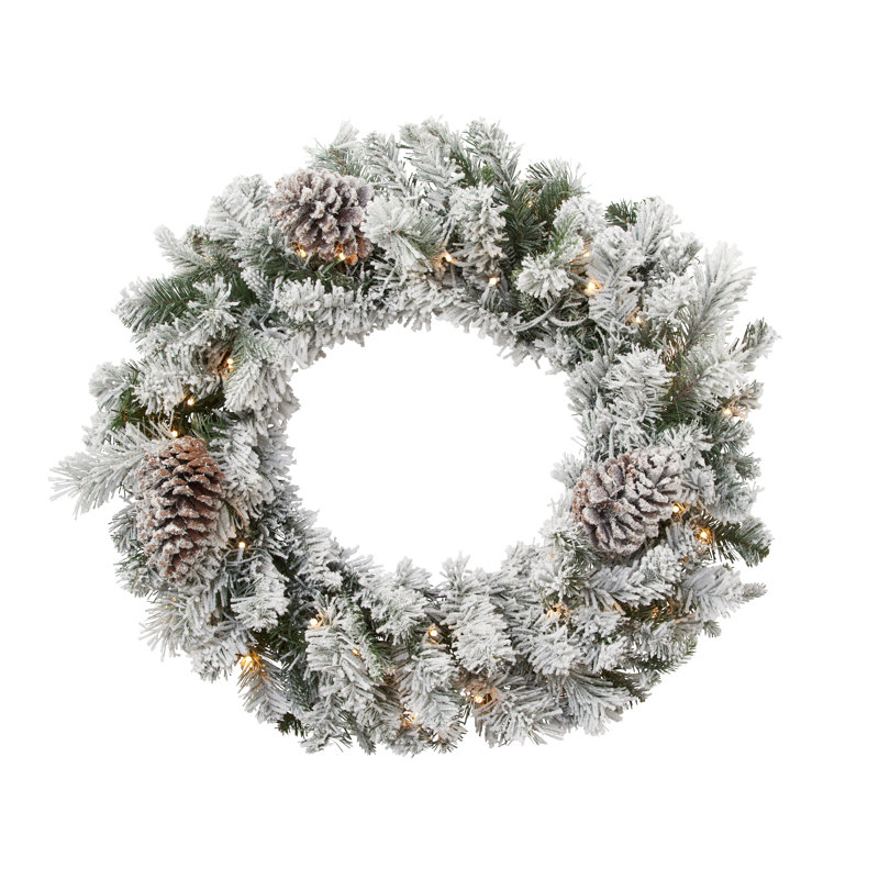 SNOWY WINTERFOLD - 26" Christmas Wreath with 50 Warm White 8 Function LEDs