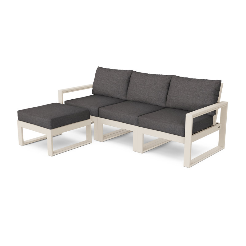 Ensemble de conversation modulaire avec repose-pieds POLYWOOD Edge, Gris anthracite cendré, Sable