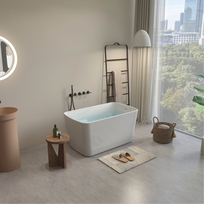 Baignoire en acrylique blanc brillant 49 po - trempage japonais. Forme carrée, conception assise, trop-plein et bonde. 23Amazing-49 Surface de bain de style. Carré