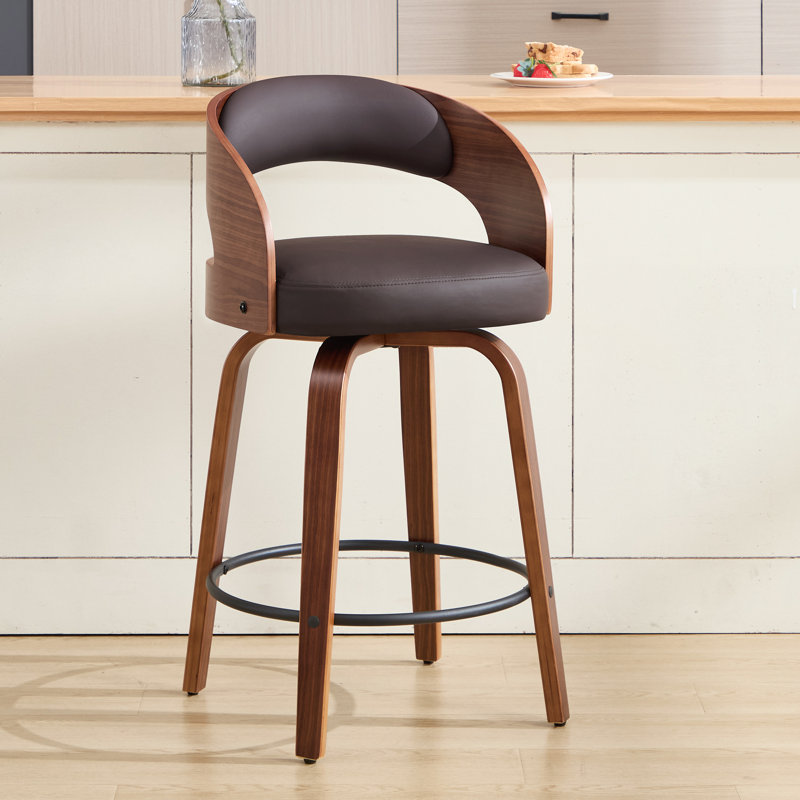 Comfortable Swivel Counter Stool With Durable Solid Wood Legs, Brown, 6