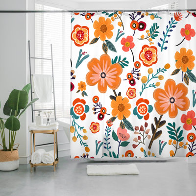 Taaha Floral Shower Curtain with Hooks Included