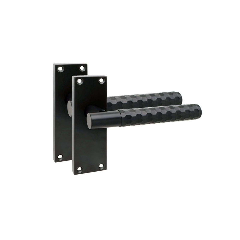 Golden Grace 4 Pairs Victorian Knurled Honeycomb Hex Cut T-Bar Interior Door Handle on Backplate Matt Black - 120mm x 40mm