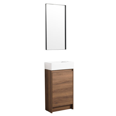 18" Freestanding Bathroom Vanity With Single Sink. Cabinet Seamless Design. Strong Ceramic Basin. Brown Ebony Plywood For Compact Bathrooms 18 Inch Effortless Structure. Small Baths
