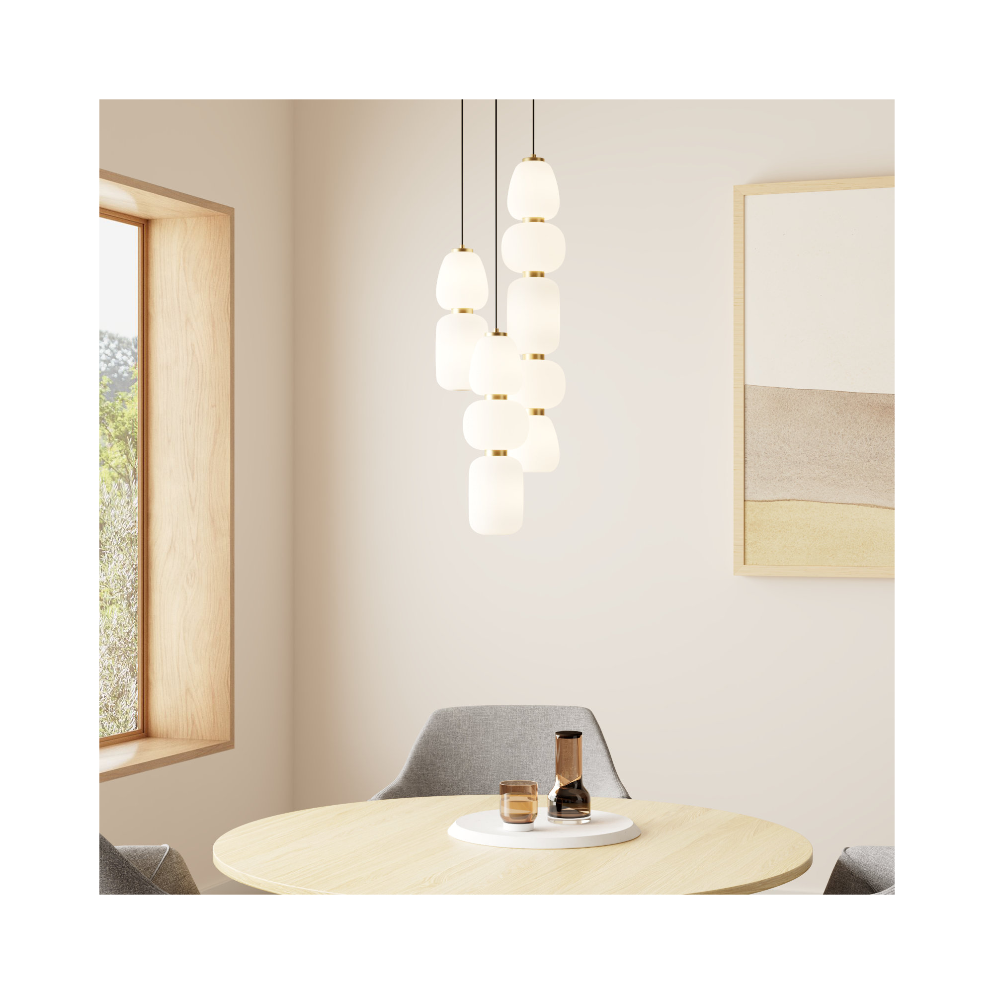 Kace 3 Light Glass Dimmable LED Pendant
