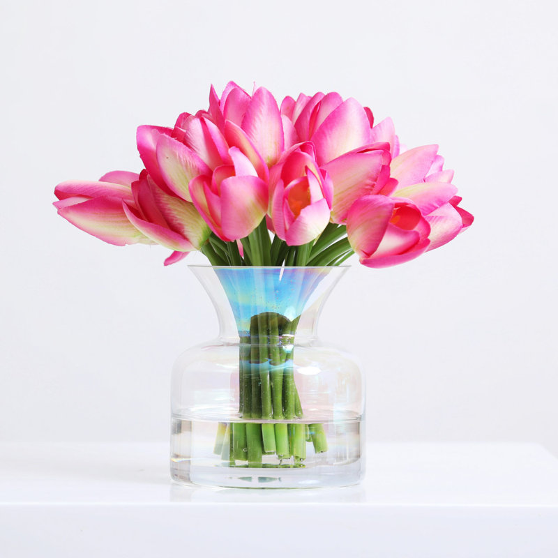 Mini-centre de table avec arrangement floral illusion d'eau dans un vase de fée iridescent - 4 options de couleurs disponibles