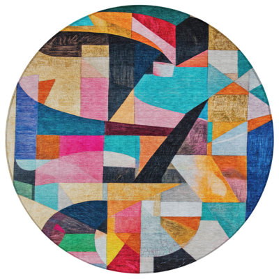 Machine Washable Indoor/Outdoor Xhevrie Blue Rug