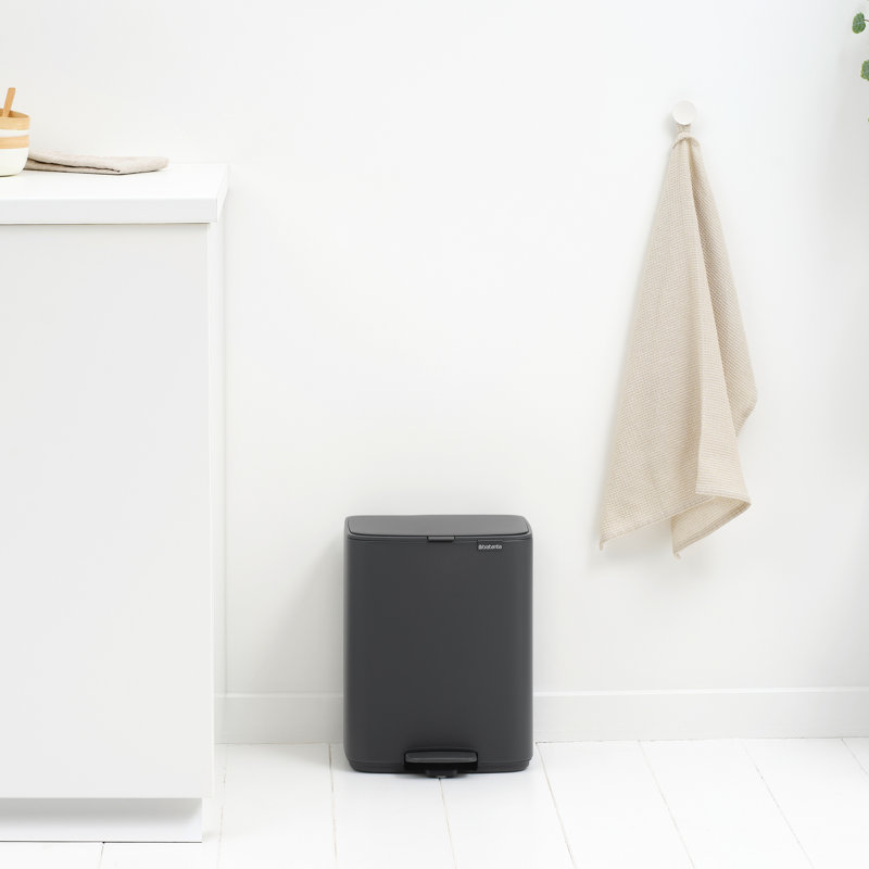 Brabantia Bo Pedal Bin, 12 L, 36.9cm H x 29.2cm W x 26.3cm D, Mineral Infinite Grey
