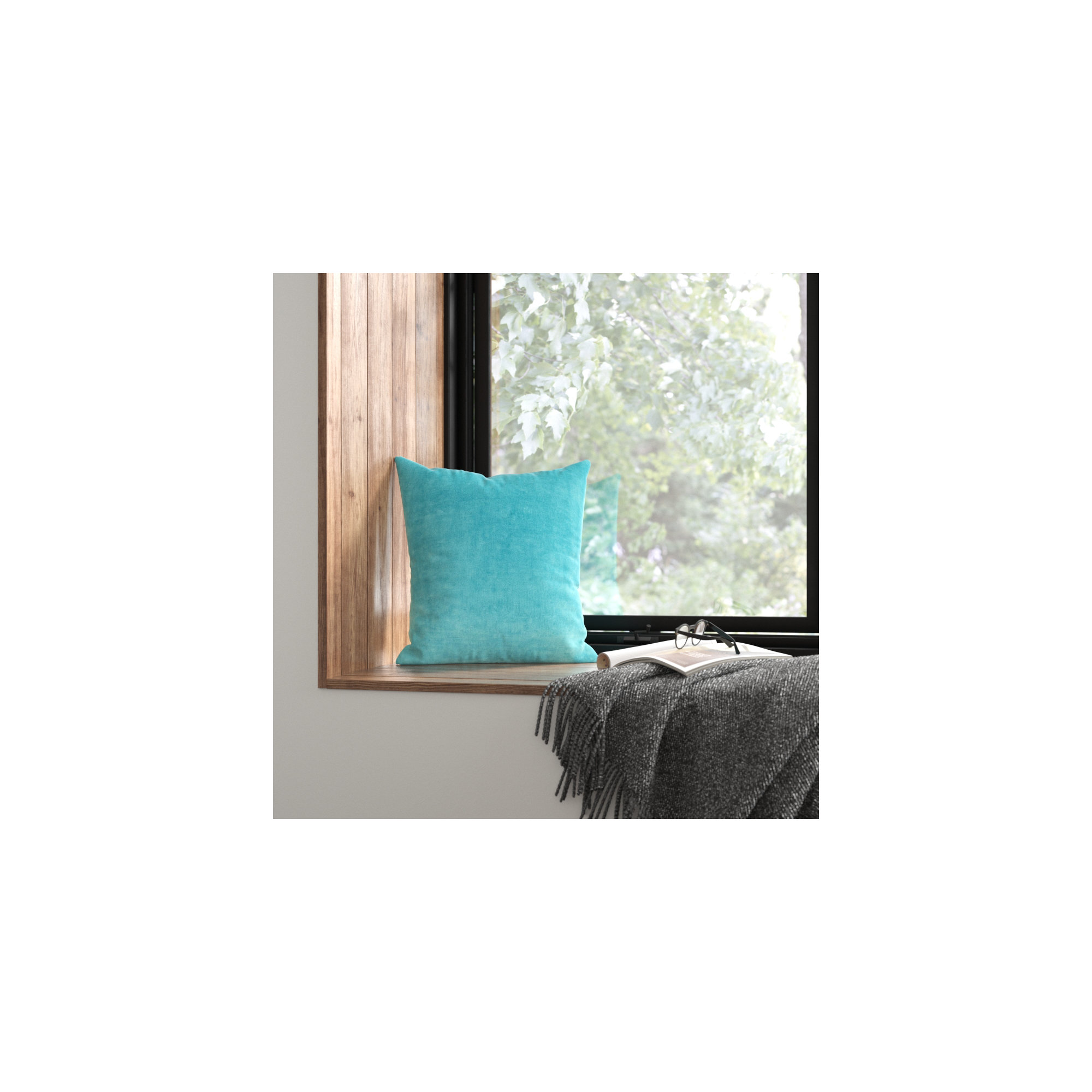 Edgar 100% Cotton Throw Pillow, 20"H x 20"W, Polyester/Polyfill, Aqua