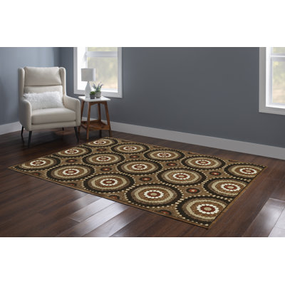Cashion Performace High Lo Circular Pattern Brown Rug