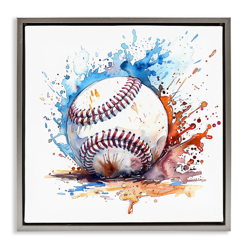 Baseball Chromatic Splash Framed Floater Canvas Wall Art by LSR Design Studio, 25" H x 25" W, Lustre Grey Floater Frame
