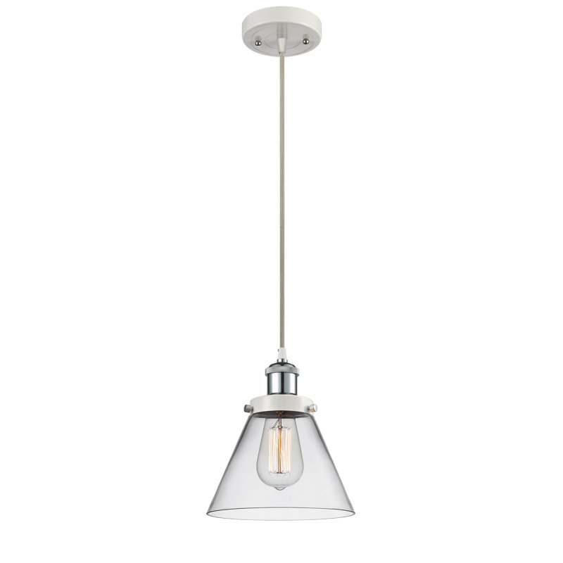 Mini-luminaire suspendu à cordon 1 lumière 8 po Ballston Urban Cone, Ampoule non incluse, Clair, Blanc / chrome poli