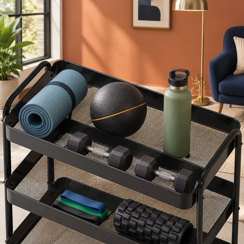 Chariot de rangement noir robuste pour spas, salons, bureaux et maisons - Chariot en métal extra large de 26 pouces avec 3 niveaux de rangement de grande capacité
