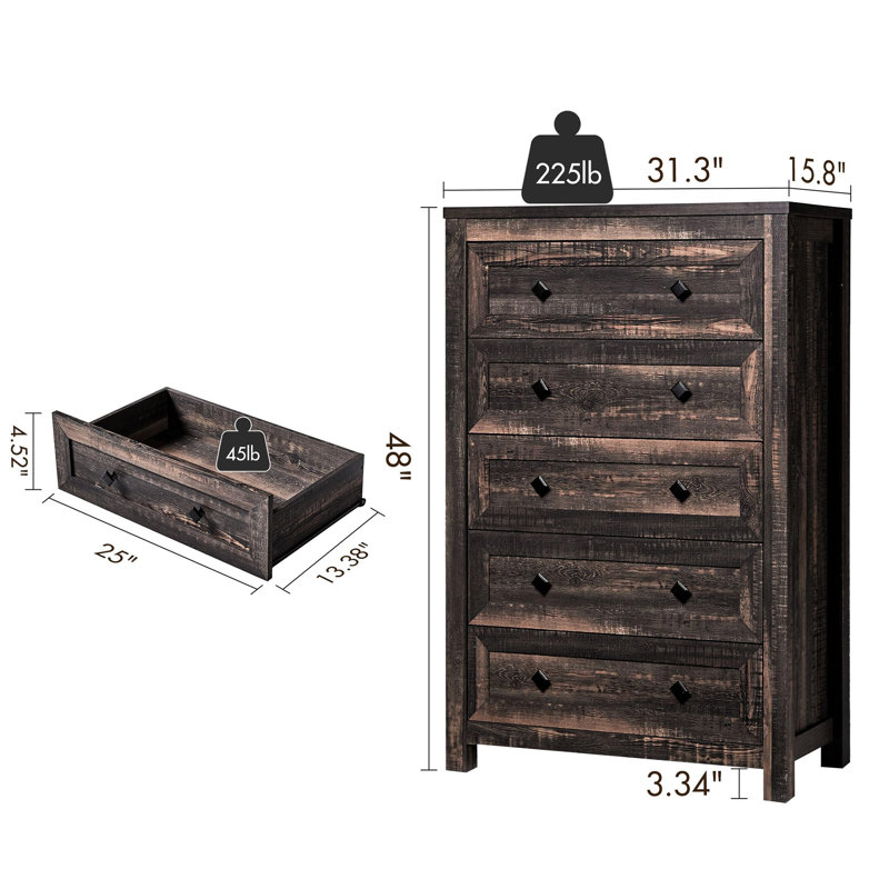 Arlina Farmhouse 5 - Drawer Chest,Dark Oak, Dark Oak