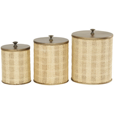 Pots décoratifs tissés à la main avec couvercles en métal bronze