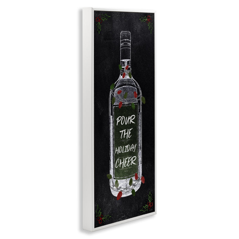 «Pour Holiday Cheer Bottle» par Natalie Carpentieri, H 30 po x l 13 po, Giclée encadrée blanc bord de mer