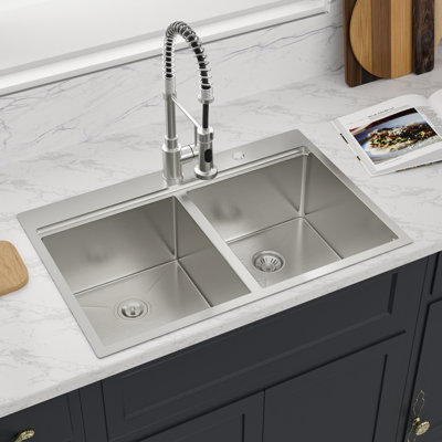 Évier de cuisine encastré 33 po x l 22 po à double cuve 50/50