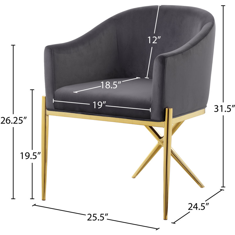 Chaise rembourrée Xavier, Velours gris, Or