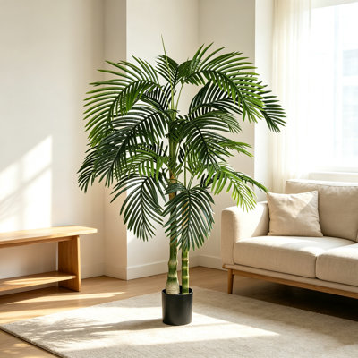 72 po palmier artificiel avec pot noir, faux palmier aréca, verdure tropicale, intérieur, extérieur, arbre décoratif pour le salon, le bureau, la décoration intérieure