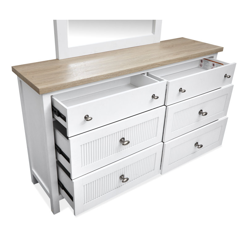 Grand lit à panneau Sajish avec tables de chevet et commode avec miroir, Grand, 5 Pcs: Bed, 2 Nightstands, Dresser, Mirror