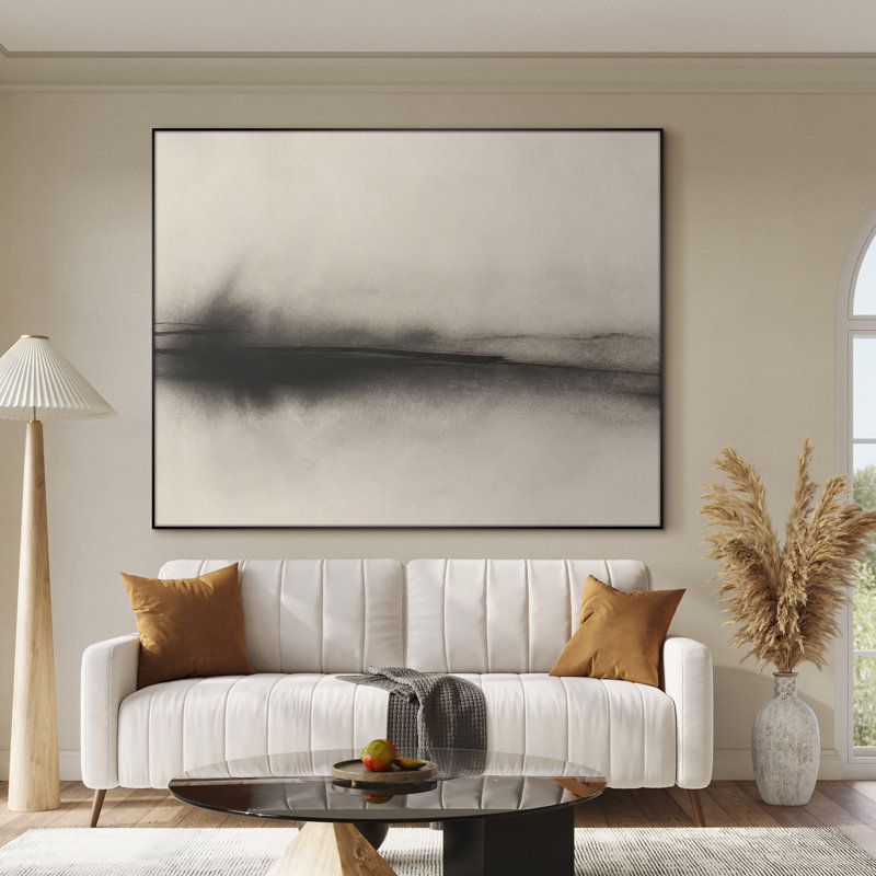 Très grande reproduction d'art sur toile - Abstrait horizon noir et beige doux pour le salon ou la chambre à coucher - «Assemblage requis du cadre (cadre non fini)»