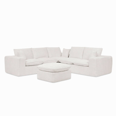 107'' Modern Boucle L-Shaped Sectional Sofa With  Moveable Ottoman For Living Room, Comfy Cloud Couch With Pillows, DIY Combination