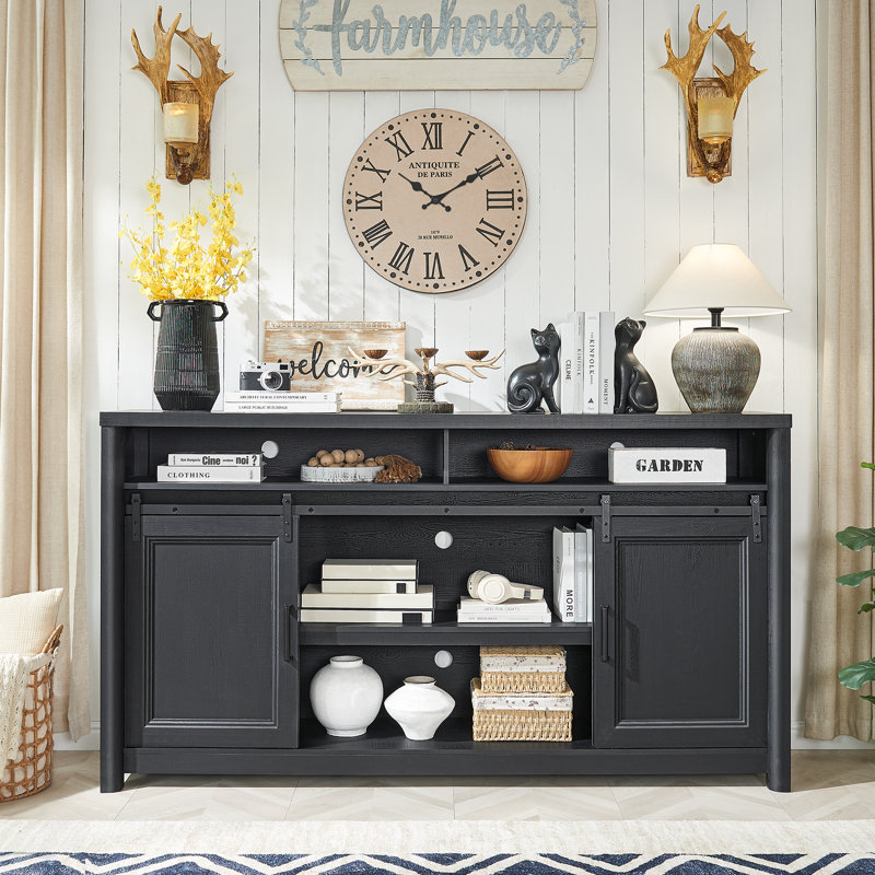 70" W Farmhouse Black TV Stand, Black