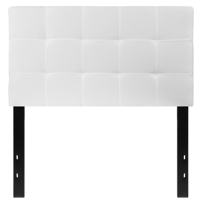 White Twin Tufted Upholstered Headboard with Diamond Stitch