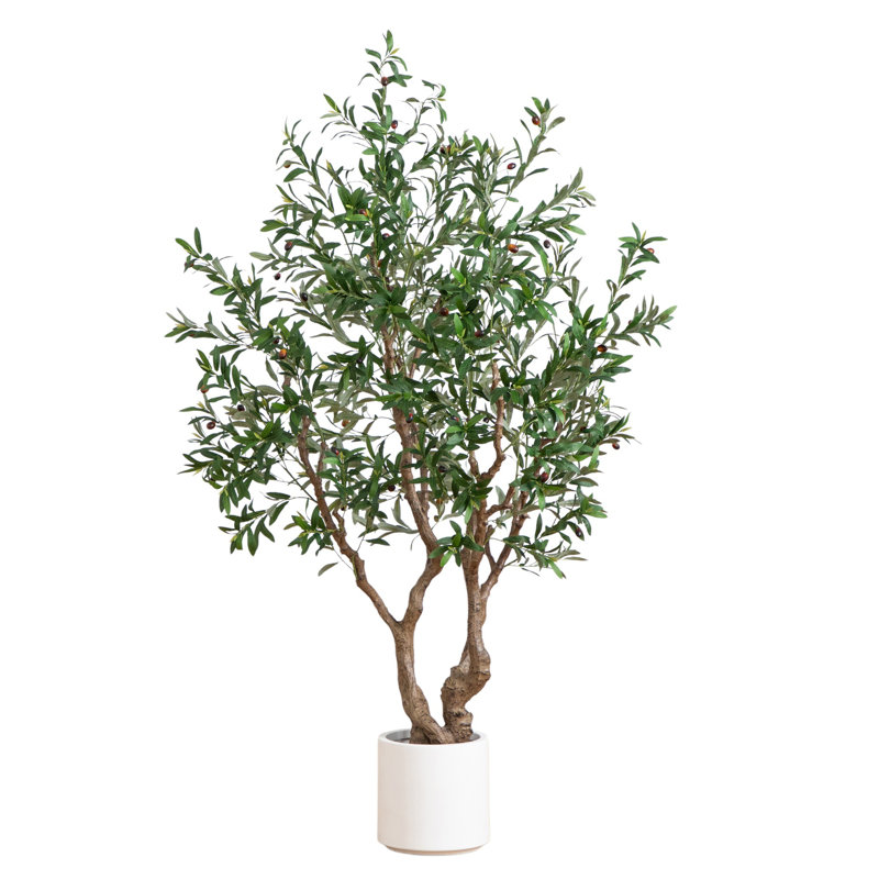 Artificial Grand Olive Tree in White Decorative Planter, 72" H x 38" W x 10" D