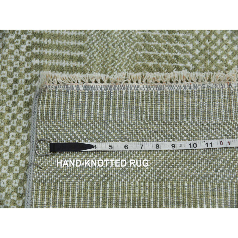 3'x5'3" Light Green Hand Knotted Grass Design, Wool and Silk, Rug 3B054F5531DF479C814996425F376BEB