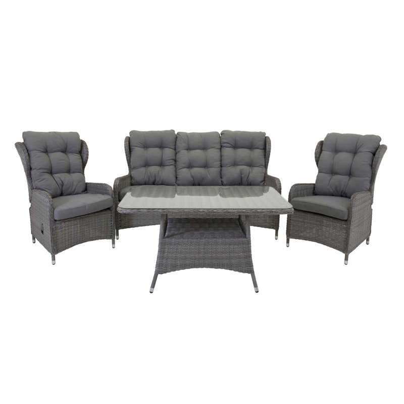 Demarcus 5 Seater Rattan Sofa Set, Grey, Dark Grey