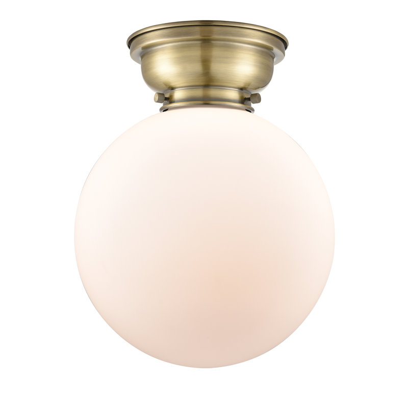 Chippewa Glass Flush Mount, Antique Brass, Matte White, No Bulb Included