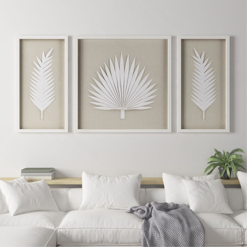 Ensemble de 3 décorations murales encadrées avec feuilles de palmier encadrées