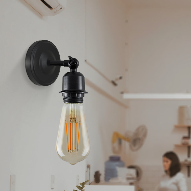 Boykin Adjustable Wall Sconce – Vintage Style Dimmable Light with Metal Shade by Breakwater Bay, Black, Yes