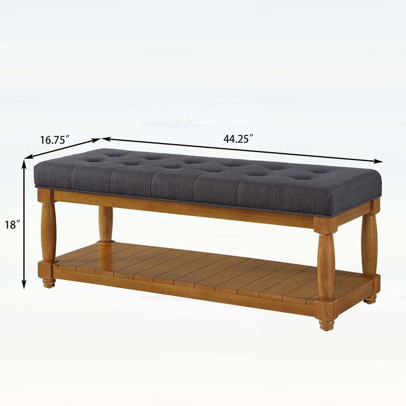 Banc rembourré avec tablette de rangement, repose-pieds capitonné pour entrée de chambre à coucher, Charcoal+Natural