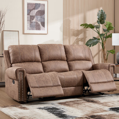 85" Oversize Classic Vegan Leather Upholstered Manual Reclining Sofa, 3-Seater Recliner Couch