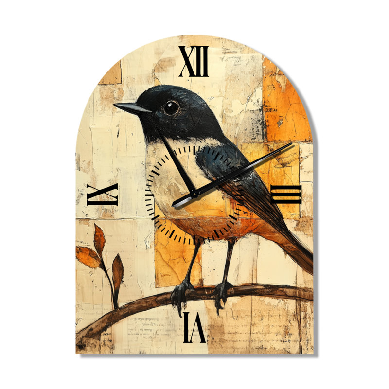 Horloge murale scandinave à grande arche « Oiseau en papier déchiré II », H 31 po x l 23 po - Arche