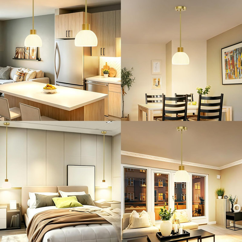Ensemble de 2 luminaires suspendus dorés - luminaire suspendu moderne avec abat-jour en verre, câblé avec tige en métal réglable, pour le vestibule de la salle à manger de l'îlot de cuisine