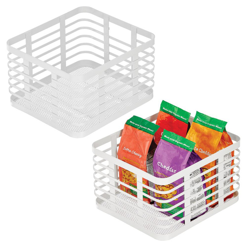 Panier en métal avec poignées - Paniers de rangement pour fruits et légumes - Ensemble de 2, 45.69, Blanc