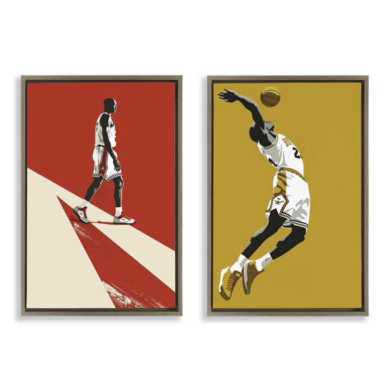 Ensemble de cadres flottants Iconic NBA, 2 pièces, par Ray Powers, H 31 po x l 21 po, Cadre flottant orme Montalcino