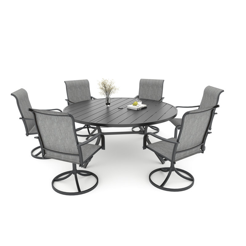Ensemble de salle à manger 6 personnes avec chaises pivotantes, Gris