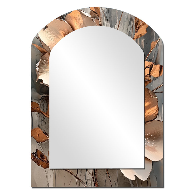 Metallic Copper And Chrome Abstract Flowers I - Flowers Unique Shape Decorative Mirror, Modern Freeform Large Wall Mirror, Printed Metal Art