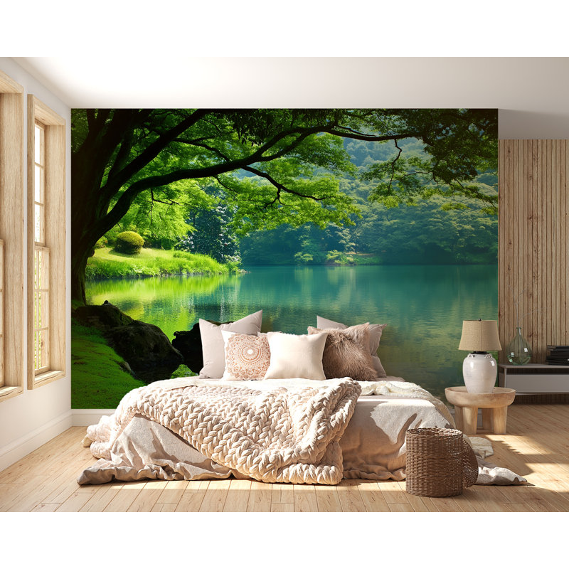 Papier peint Tranquil Forest Lake - Nature Scenic pour décor de chambre à coucher ou de salon, L 165 po x l 120 po