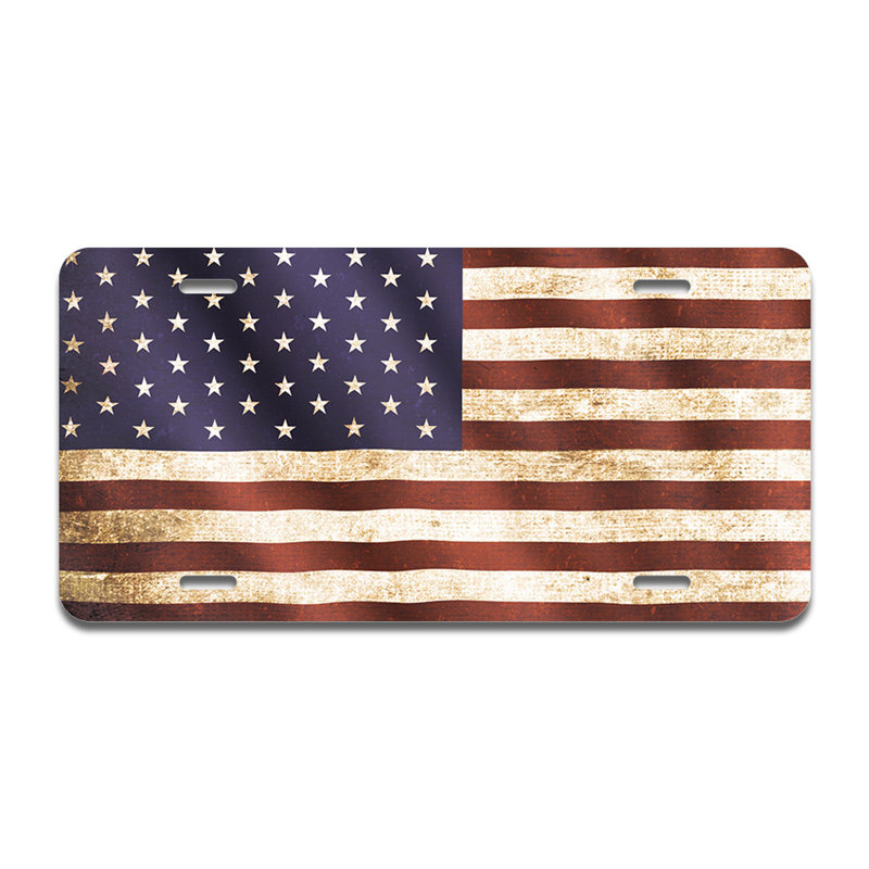 Vintage Flag In The Wind Aluminum Licence Plate| Licence Plate 12" X 6"
