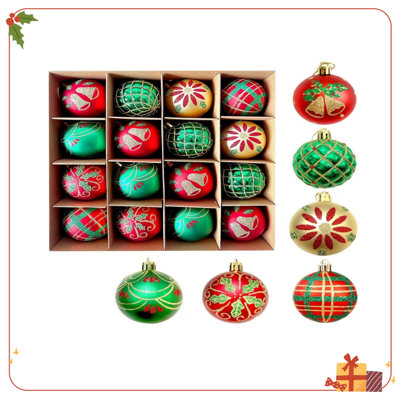 16 Piece Shatterproof Christmas Ball Ornament Set 2.36 Inch Wine Red and Gold Plastic Hanging Balls