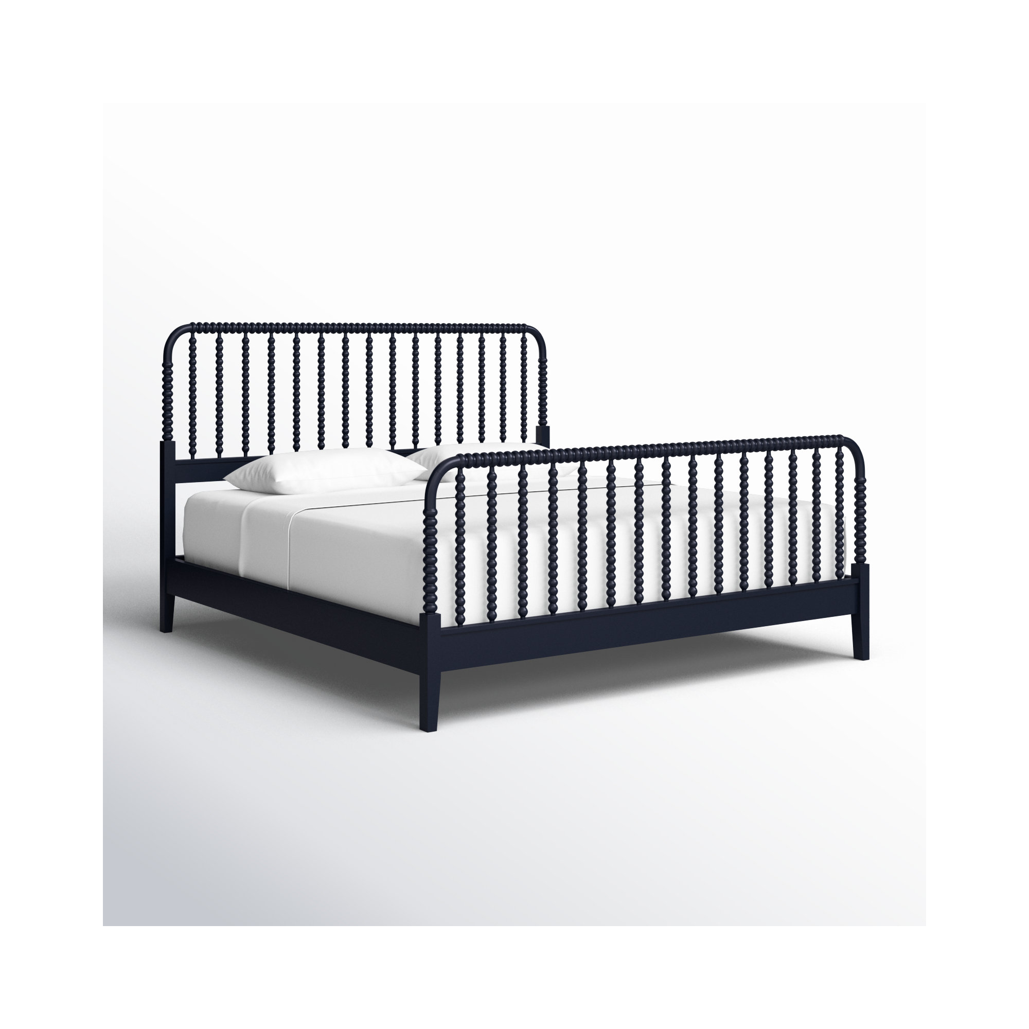 Louisa Solid Wood Spindle Bed, King, Black
