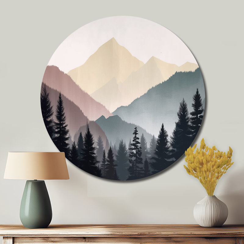 «Morning Mist On The Mountain Horizons», art mural rond en métal, L 16 po x H 16 po