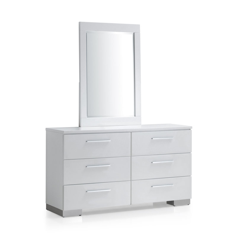 Ensemble de commode double 6 tiroirs avec miroir Alei H 74,5 ", Blanc