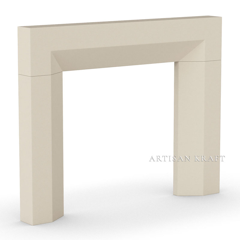 Encadrement de cheminée biseauté en pierre, Beige, H 52 po x l 66 po x P 6 po